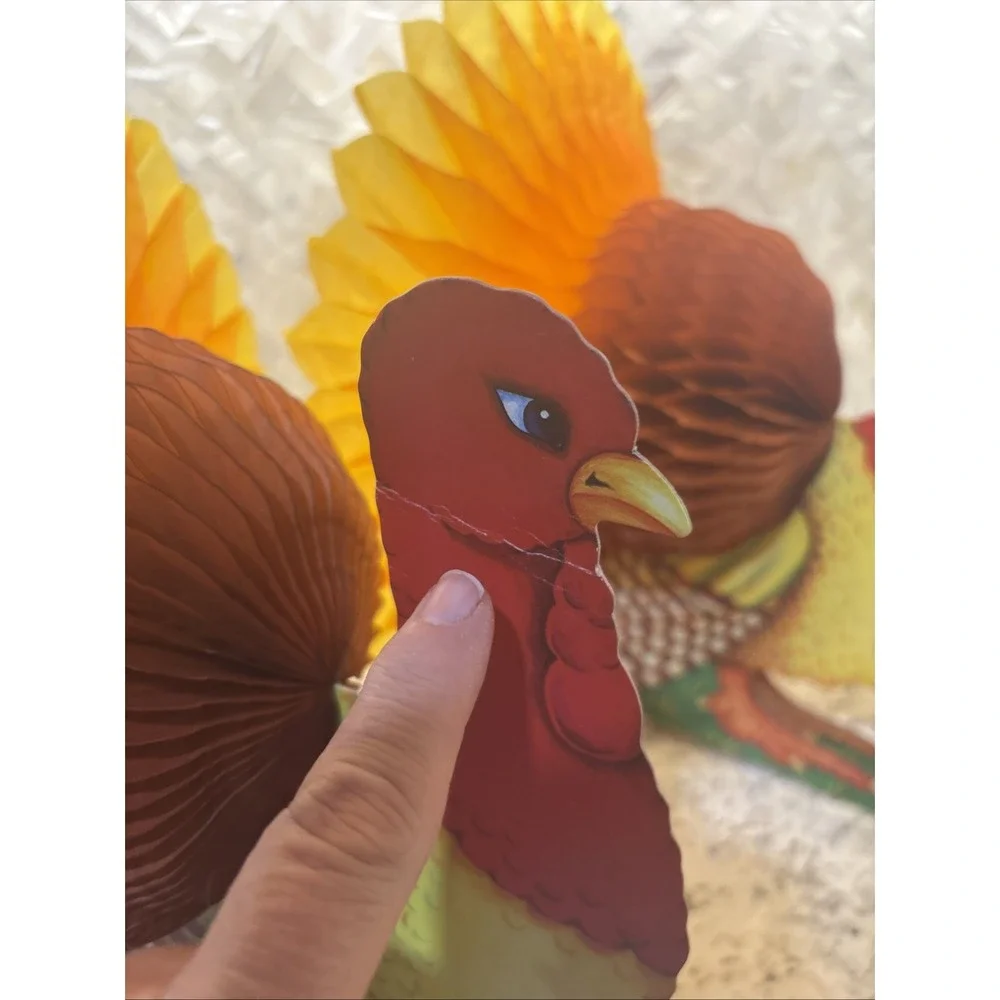 2 Vintage‎ RUSS Turkey Centerpiece Honeycomb Fold Cutout Tabletop Thanksgiving